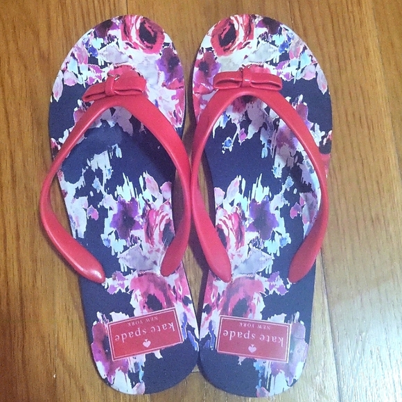 Kate Spade Red Floral Flip Flops - Picture 3 of 4